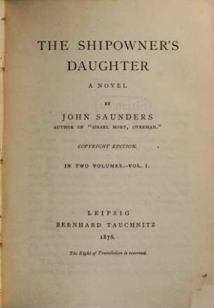 The shipowner's daughter : a novel, 1