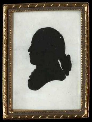 Silhouette des Kopfes eines nicht identifizierten Mannes, 18. Jh., 7,5 cm hoch und 5,5 cm breit, im Glasrahmen