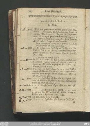 VI. Epistolae.