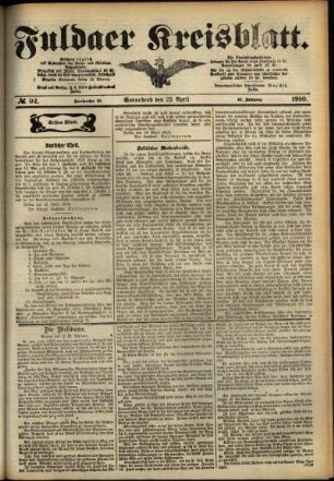 Erste Ausgabe vom Samstag, den 23. April 1910.