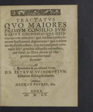 Tractatus quo maiores primum consilio fundarint coenobia?