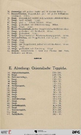 II. Abteilung: Orientalische Teppiche (Nr. 94-128)