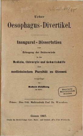 Ueber Oesophagus-Divertikel : Inaug. Diss