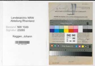 Entnazifizierung Johann Keggen , geb. 19.09.1893 (Bahnsekretaer)