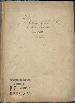 Belegakten zum Heiratsregister der Munizipalität Vorhelm 1810