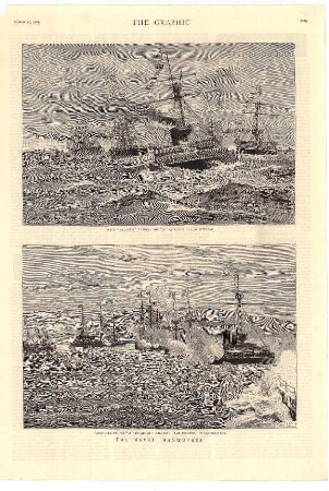 H.M.S. "Hercules" leading the "A"-Squadron out of Spithead.- Departure of the "A"-Squadron, saluting the "Osborne" in Sandown Bay