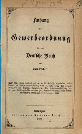 Anhang zur Gewerbeordnung für das Deutsche Reich