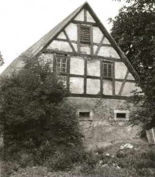 Dittersbach, Nummer 24. Vierseithof (um 1830). Wirtschaftsgebäude. Giebelseite