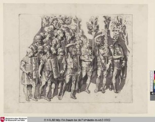 [Une légion Romaine; A Roman Legion; Römische Legion im Zuge nach rechts, drei Fahnenträger voraus]