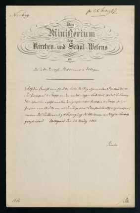 Das Ministerium des Kirchen- und Schulwesens an das akad. Rektoramt: Versetzung Rapps in den Pensionsstand (1856/1857)