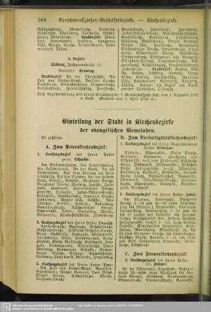 Einteilung der Stadt in Kirchenbezirke der evangelischen Gemeinde