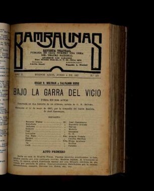Baja la garra del vicio : pieza en dos actos