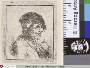 [Kleine Büste eines fröhlichen Bauern; Bust of a laughing peasant; Paysan avec une petite toque noire]