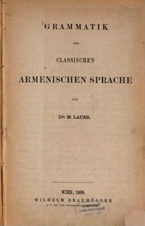 Grammatik der classischen armenischen Sprache