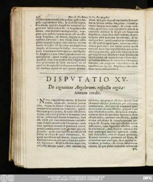 Disputatio XV. De cognitione Angelorum, respectu cogitationum cordis.