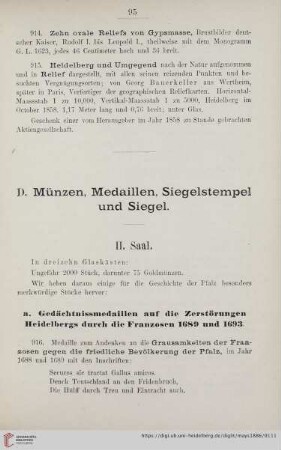 D. Münzen, Medaillen, Siegelstempel und Siegel (Nr. 916 - 943)