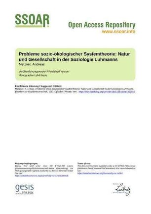 Probleme sozio-ökologischer Systemtheorie: Natur und Gesellschaft in der Soziologie Luhmanns