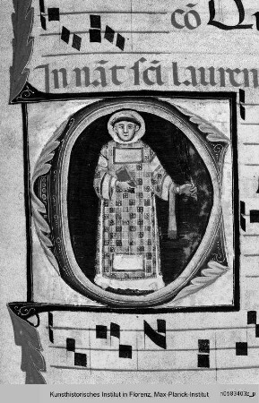 Initiale C (?) mit dem Heiligen Laurentius - Antiphonarium Commune Sanctorum, Proprium de Sanctis et Proprium de tempore