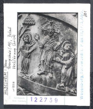 Hildesheim, Dom: Bernwardsäule (Christussäule), Bronze, um 1020, Verklärung Christi