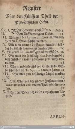 Register Uber den Fünfften Theil der Philosophischen Oefen.
