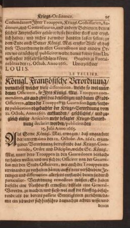 König. Frantzösische Verordnung/ [...]