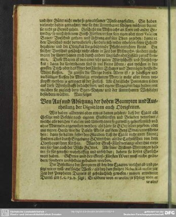 Von Auf- und Absetzung der hohen Beampten und Austheilung der Dignitäten auch Obrigkeiten