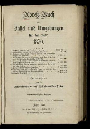 Jg. 37.1870: Adreß-Buch von Kassel und Umgebungen : für das Jahr 1870