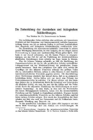 Die Entwicklung der chemischen und biologischen Schülerübungen