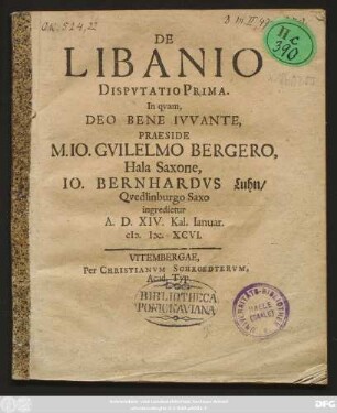 De Libanio Disputatio Prima