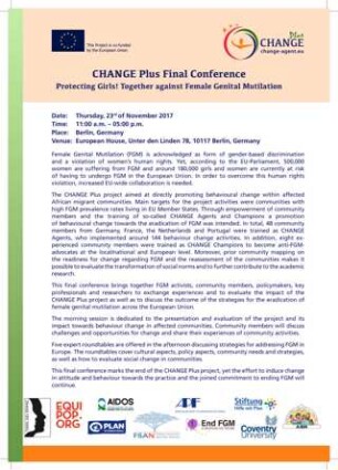 CHANGE Plus Final Conference : Protecting Girls! Together against Female Genital Mutilation