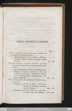 Index Commentationum.