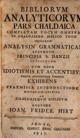 Biblia analytica : Pars chaldaica