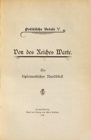 Politische Briefe. 5. 1894