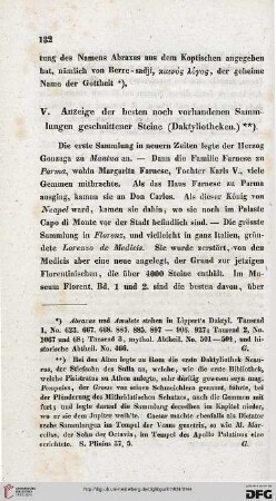 V: Anzeige der besten noch vorhandenen Sammlungen geschnittener Steine (Daktyliotheken)