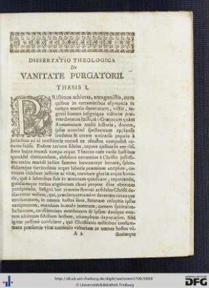 Dissertatio Theologica De Vanitate Purgatorii. Thesis I - XXI.
