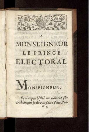 Epitre A Monseigneur Le Prince Electoral