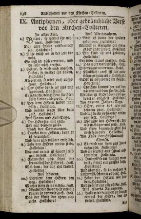 IX. Antiphonen, oder gebräuchliche Verse vor den Kirchen- Collecten.