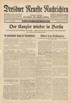 Titelblatt der "Dresdner Neueste Nachrichten" vom Vorabend des 1. Mai