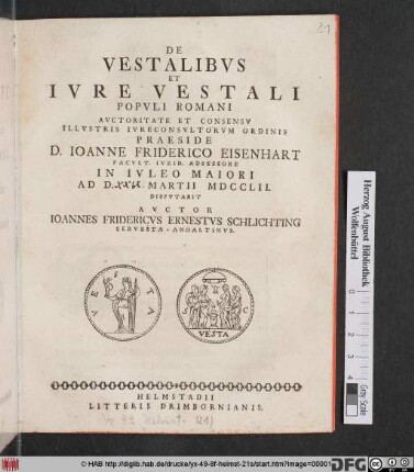 De Vestalibvs Et Ivre Vestali Popvli Romani : Avctoritate Et Consensv Illvstris Ivreconsvltorvm Ordinis