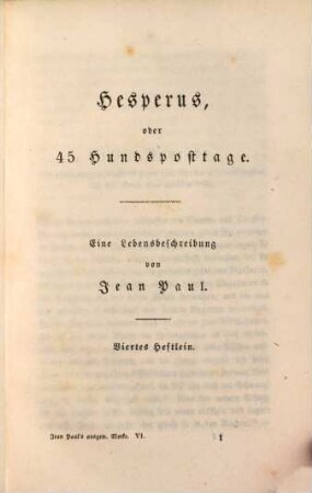 Jean Paul's ausgewählte Werke, Sechster Band. Hesperus, oder 45 Hundsposttage
