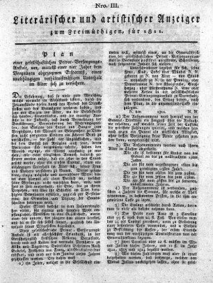 Nro. III., Literarischer und artistischer Anzeiger zum Freimüthigen, für 1811