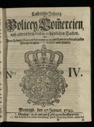 Nro. IV, Montags, den 27. Januar 1749