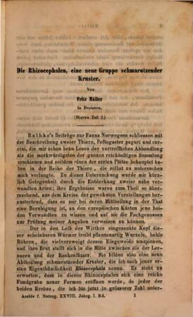 Archiv für Naturgeschichte : Zeitschrift für systematische Zoologie. 28. 1862