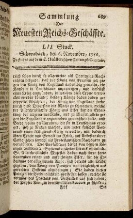 LII. Stuck. Schwabach, den 6. November, 1756.