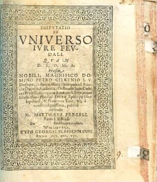 Dispvtatio Ex Vniverso Ivre Fevdali