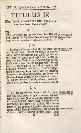 Titulus IX. Von denen Advocaten und Procuratoren und deren Amt überhaupt.