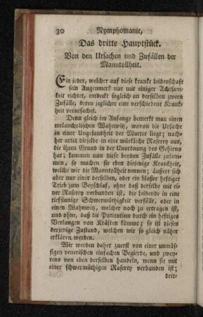 Das dritte Hauptstück. Von den Ursachen und Zufällen der Manntollheit.