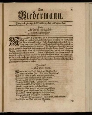 Zwey und zwanzigstes Blatt 1727. den 29 September