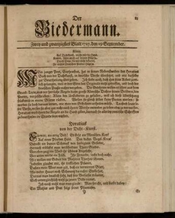 Zwey und zwanzigstes Blatt 1727. den 29 September