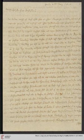 Nachlass Karl Ullmann: Brief von Hohnhorst an Carl Ullmann